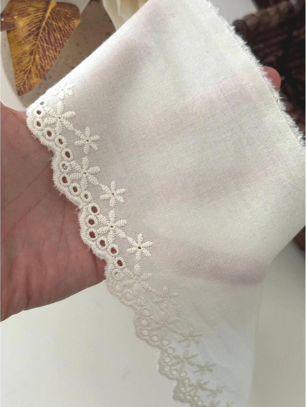 2Yds Non-Stretch 4" Off-White Cotton Eyelet Embroidered Lace Trim Wholesale
